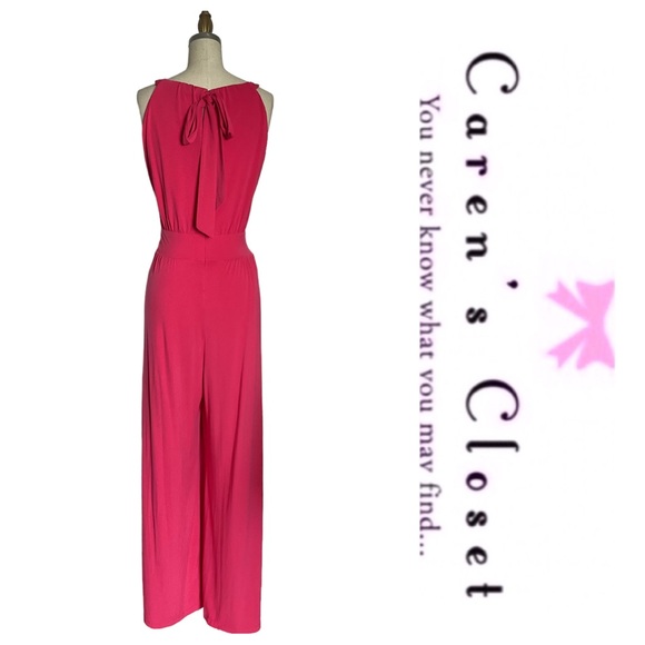 Vince Comuto Pomegranate Pink Wide Leg Stretch Jersey Halter Pant Jumpsuit - Picture 5 of 10